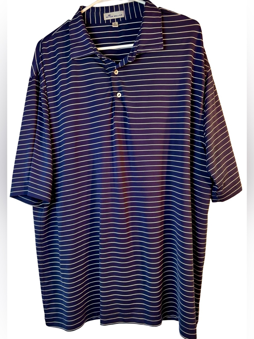 Peter Millar Summer Comfort men’s Navy with White Narrow Stripe Polo